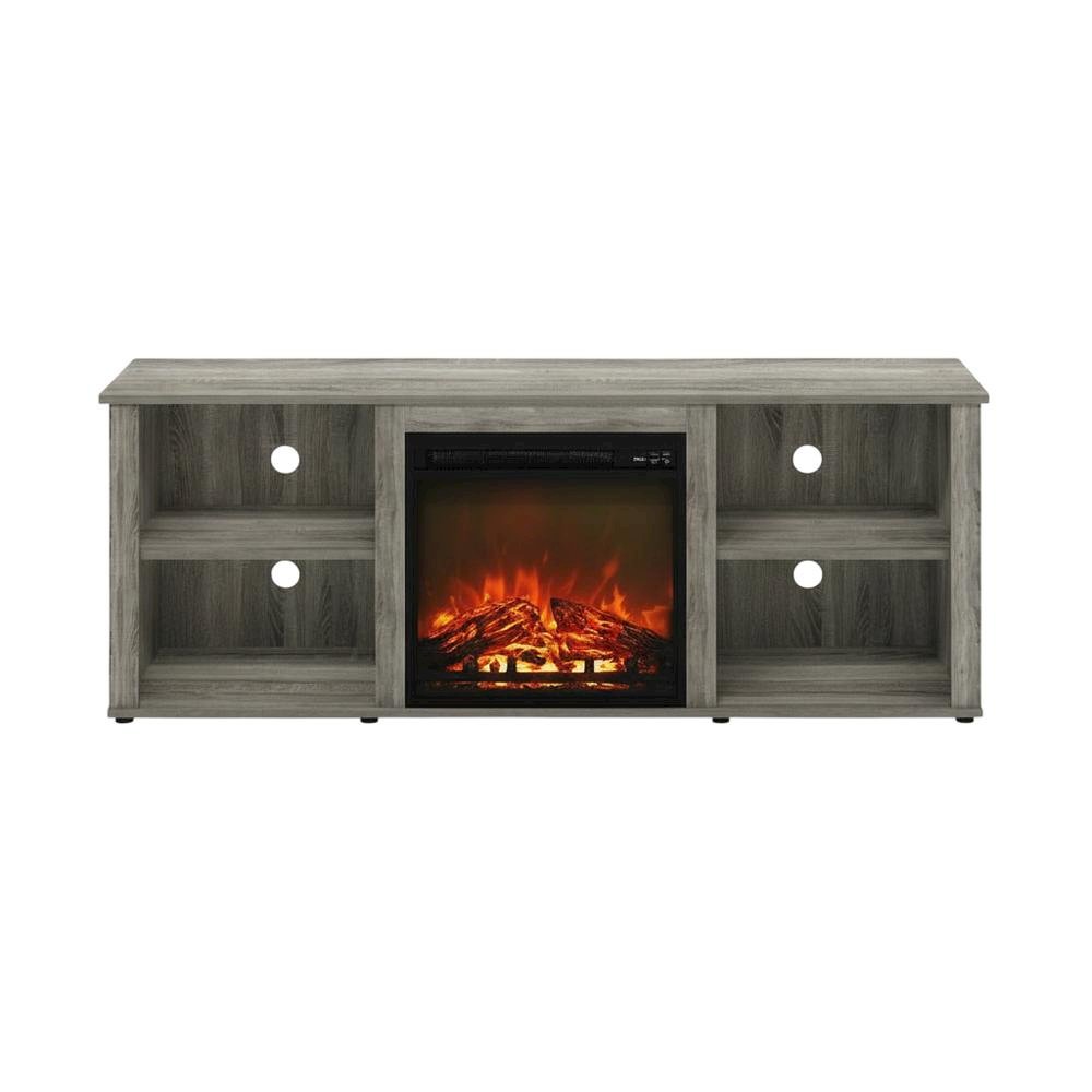 Engineered Wood TV Stand with Fireplace and French Oak Grey Finish