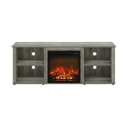 Engineered Wood TV Stand with Fireplace and French Oak Grey Finish