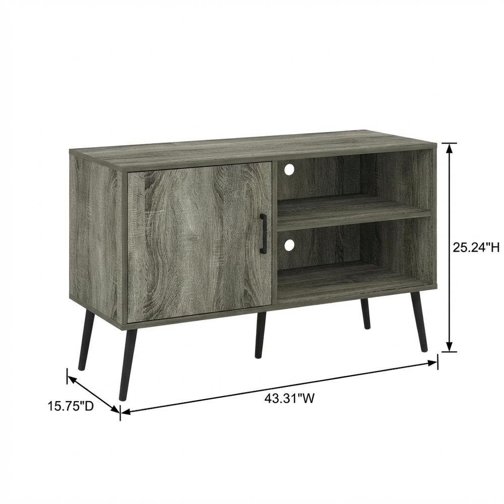 Mid Century Style TV Stand, Engineered Wood Legs, French Oak Grey Finish