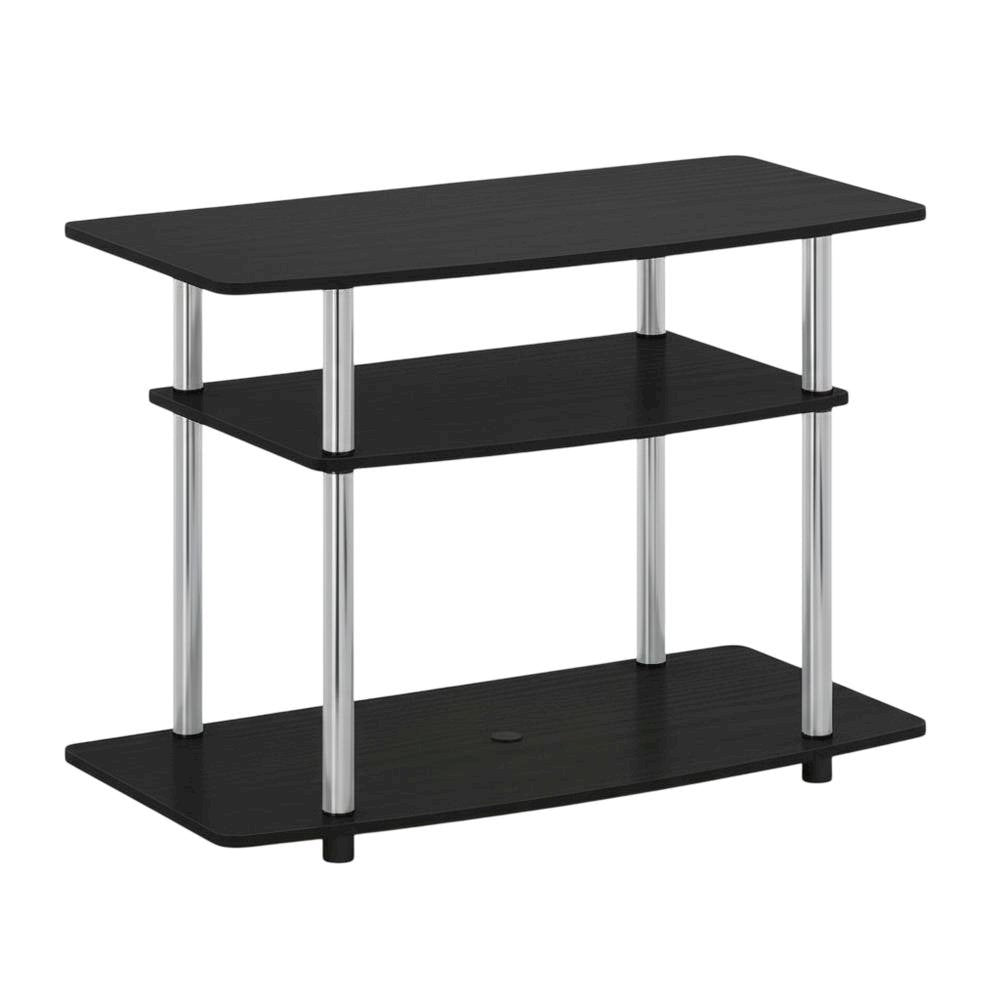 Engineered Wood TV stand in Americano, Chrome finish, three-tier shelving