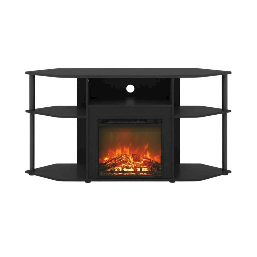 Open storage corner fireplace TV stand, 55-inch TVs, Engineered Wood