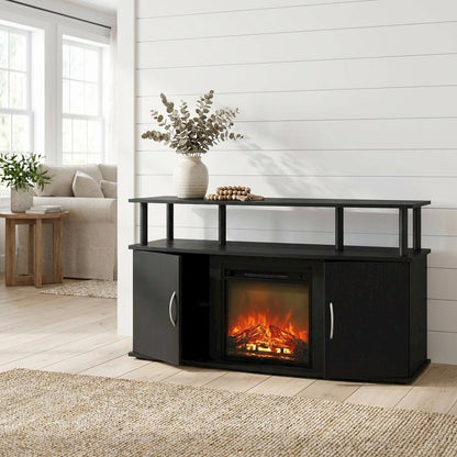 Brown Fireplace Entertainment Center, Doors, Storage Cabinet, 55-Inch TVs