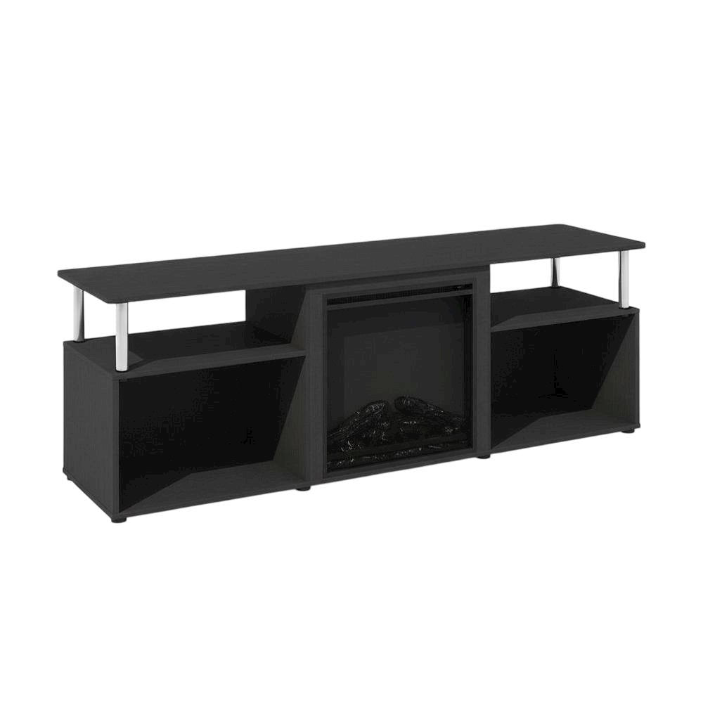 Brown electric fireplace corner TV stand, up to 70-inch screen, rubberwood