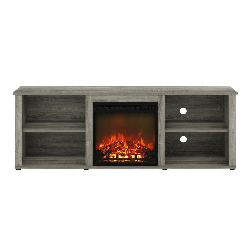 Engineered Wood TV stand with fireplace in French Oak Grey for modern living