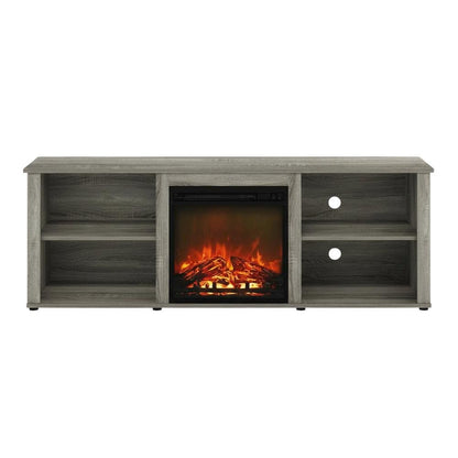 Engineered Wood TV stand with fireplace in French Oak Grey for modern living