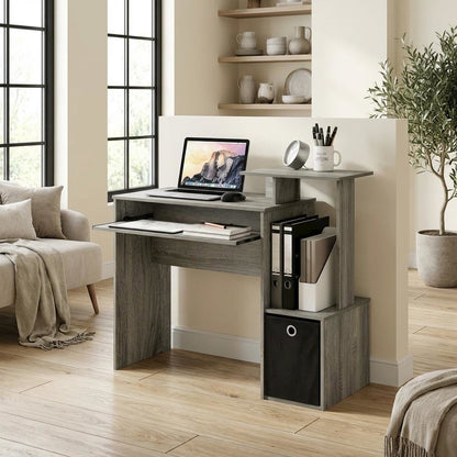 Engineered Wood French Oak Finish Home Office Computer Desk with Storage Bin