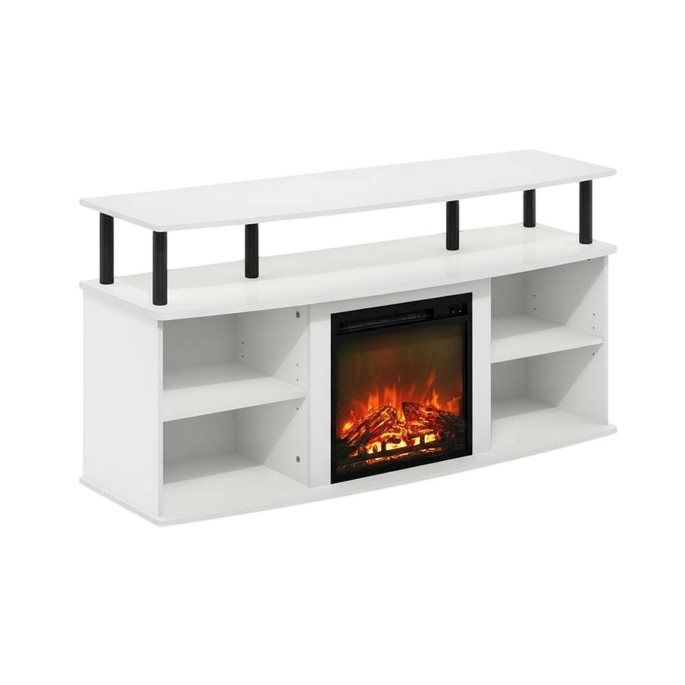 Open shelving, fireplace entertainment center, 55-inch TVs, rubberwood