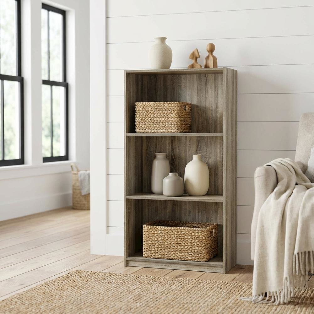 3-Tier Bookcase with Sonoma Oak Finish, Durable Engineered Wood Shelves