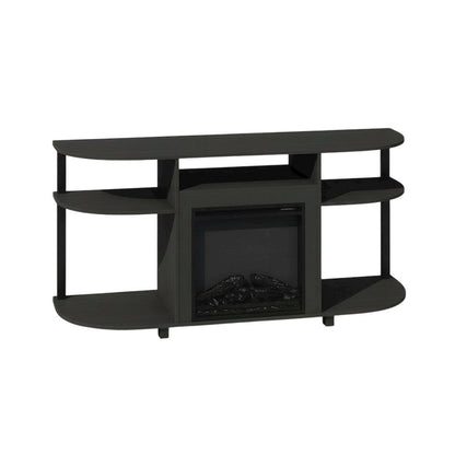 Fireplace TV Stand with Rubberwood and Walnut Veneers for 55 Inch TVs