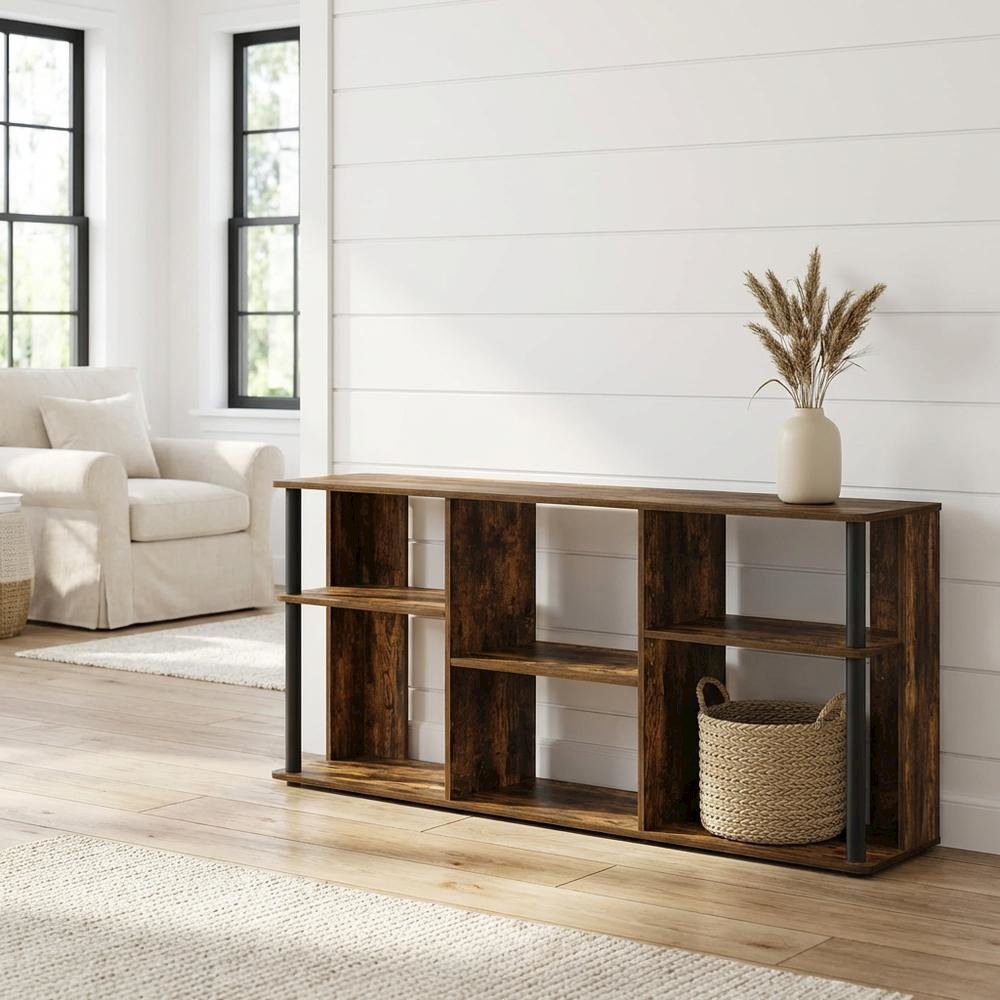 Engineered Wood TV stand with black and amber pine finish