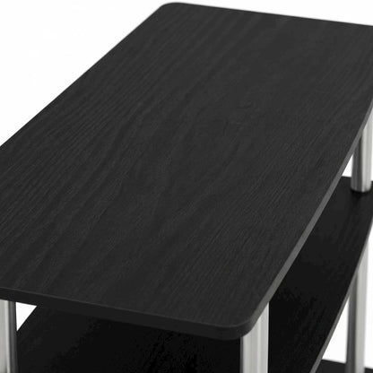Engineered Wood TV stand in Americano, Chrome finish, three-tier shelving