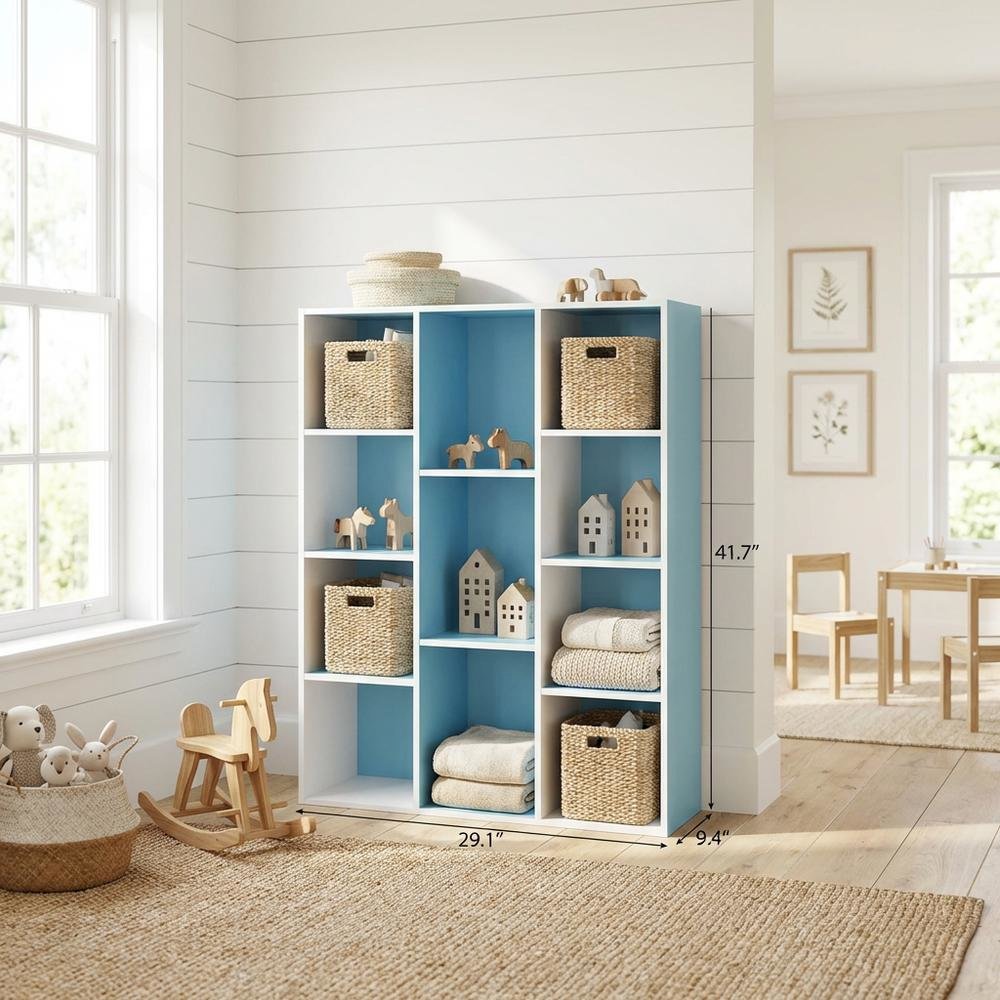 Reversible Open Shelf Bookcase in White and Light Blue