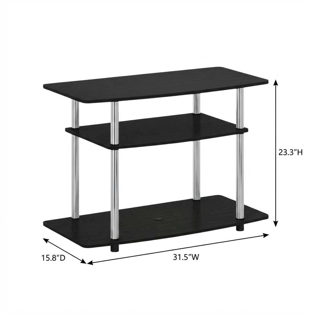 Engineered Wood TV stand in Americano, Chrome finish, three-tier shelving