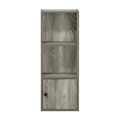 Engineered Wood 3-Tier Shelf Bookcase with Door Storage in French Oak Finish