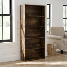 Amber Pine 5-Tier Bookshelf with Adjustable Shelves for Organization