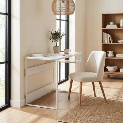 White Study Desk With Solid Finish And Spacious Workspace