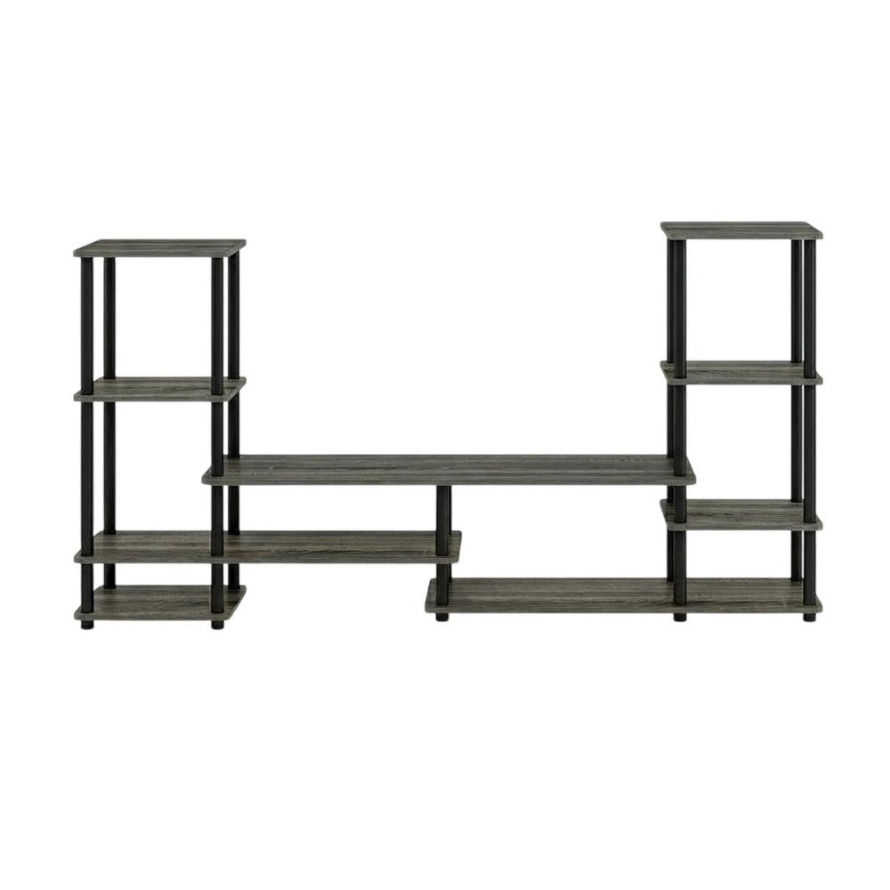 Modern Entertainment Center in French Oak Grey and Black with Spacious Storage