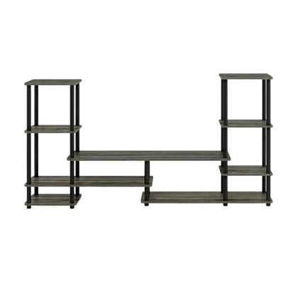 Modern Entertainment Center in French Oak Grey and Black with Spacious Storage
