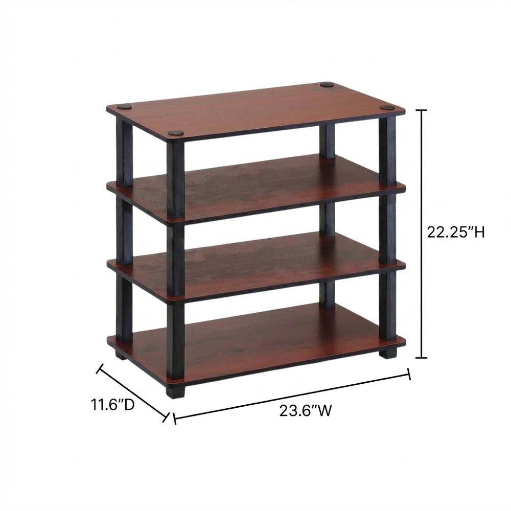 Brown 4-Tier Shoe Rack, Dark Cherry Engineered Wood, Tool-Free Assembly
