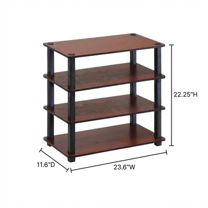 Brown 4-Tier Shoe Rack, Dark Cherry Engineered Wood, Tool-Free Assembly