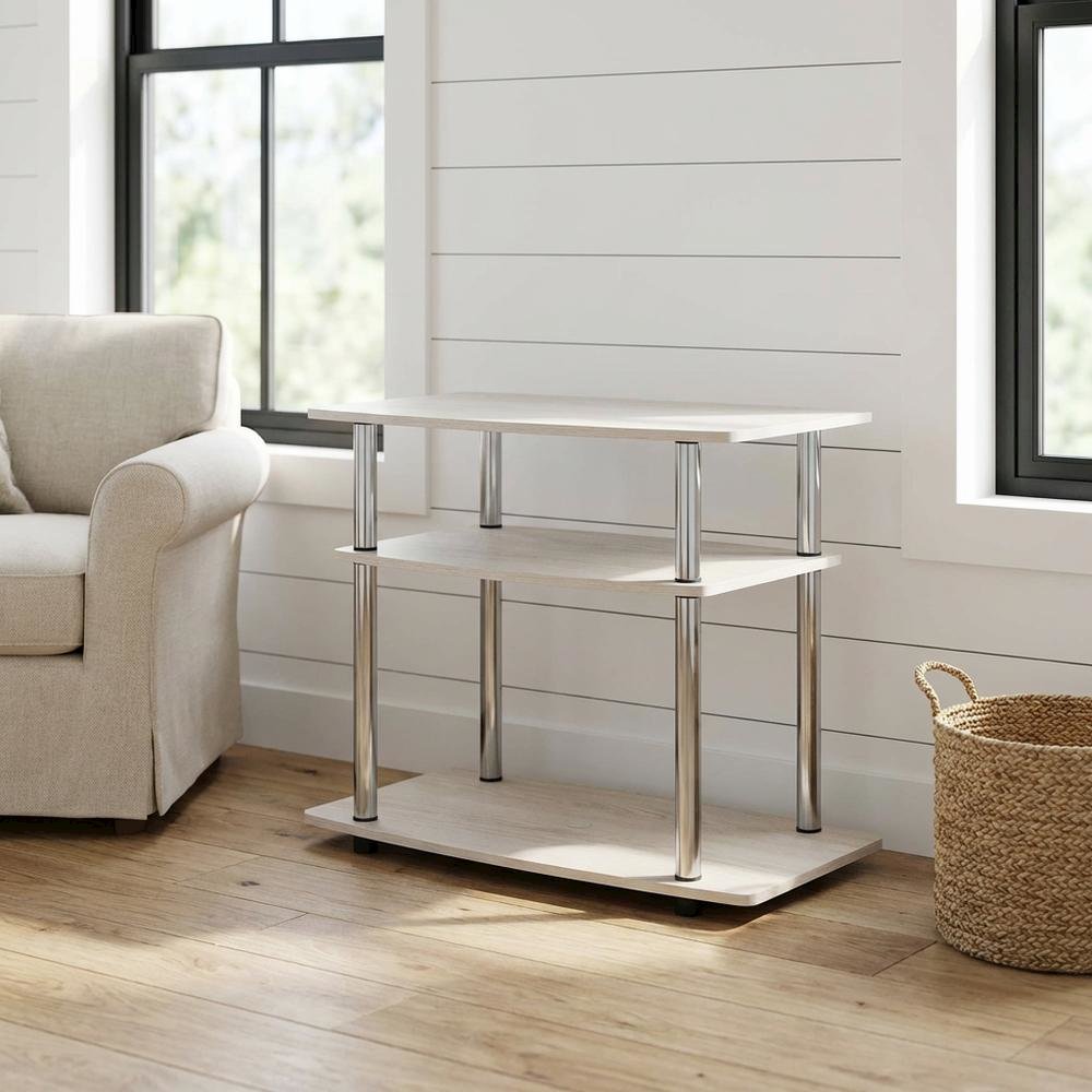 Oak/Chrome TV Stand with 3-Tier Shelving and Engineered Wood Construction