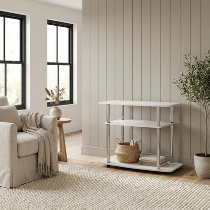 Oak/Chrome TV Stand with 3-Tier Shelving and Engineered Wood Construction