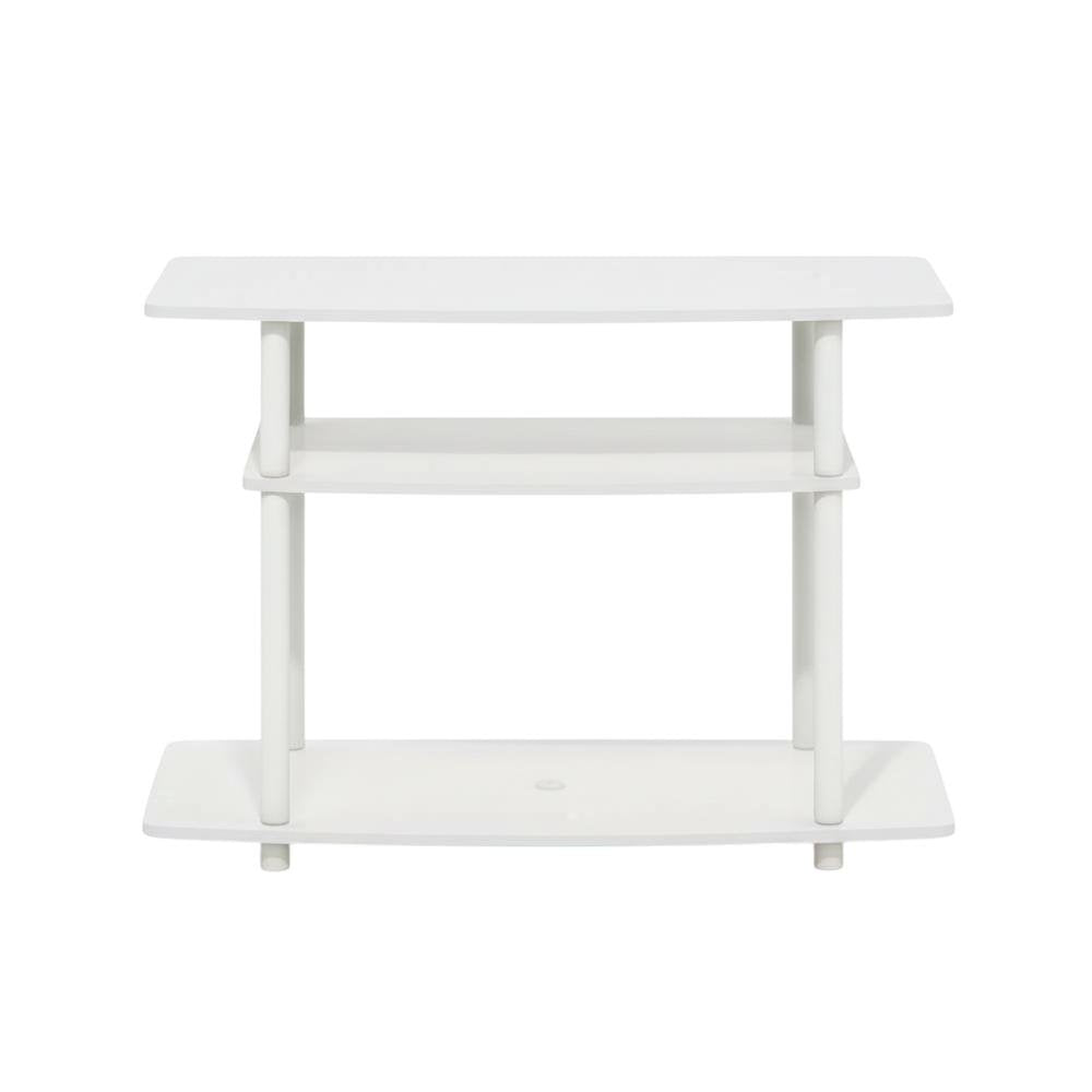 White 3-Tier TV Stand with Rubberwood & Walnut Veneers for Modern Living