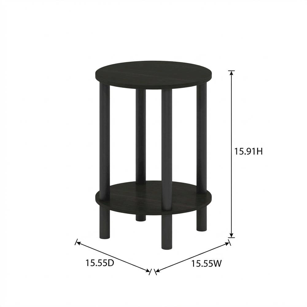 Round Engineered Wood End Table with Espresso and Black Finish