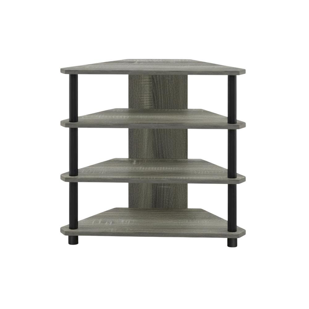Engineered Wood TV stand, French Oak Grey, Black finish, 4-Tier Storage
