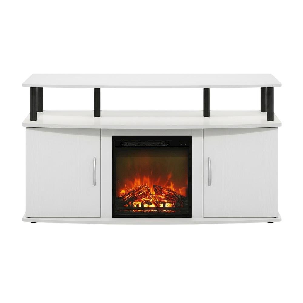 White Fireplace TV Stand for Up to 55 Inch TVs with Open Shelf Storage