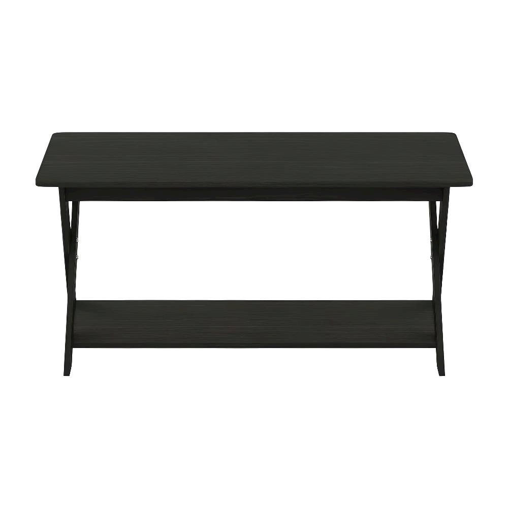 Black Espresso Coffee Table with Storage and X-Shaped Legs, Single Piece