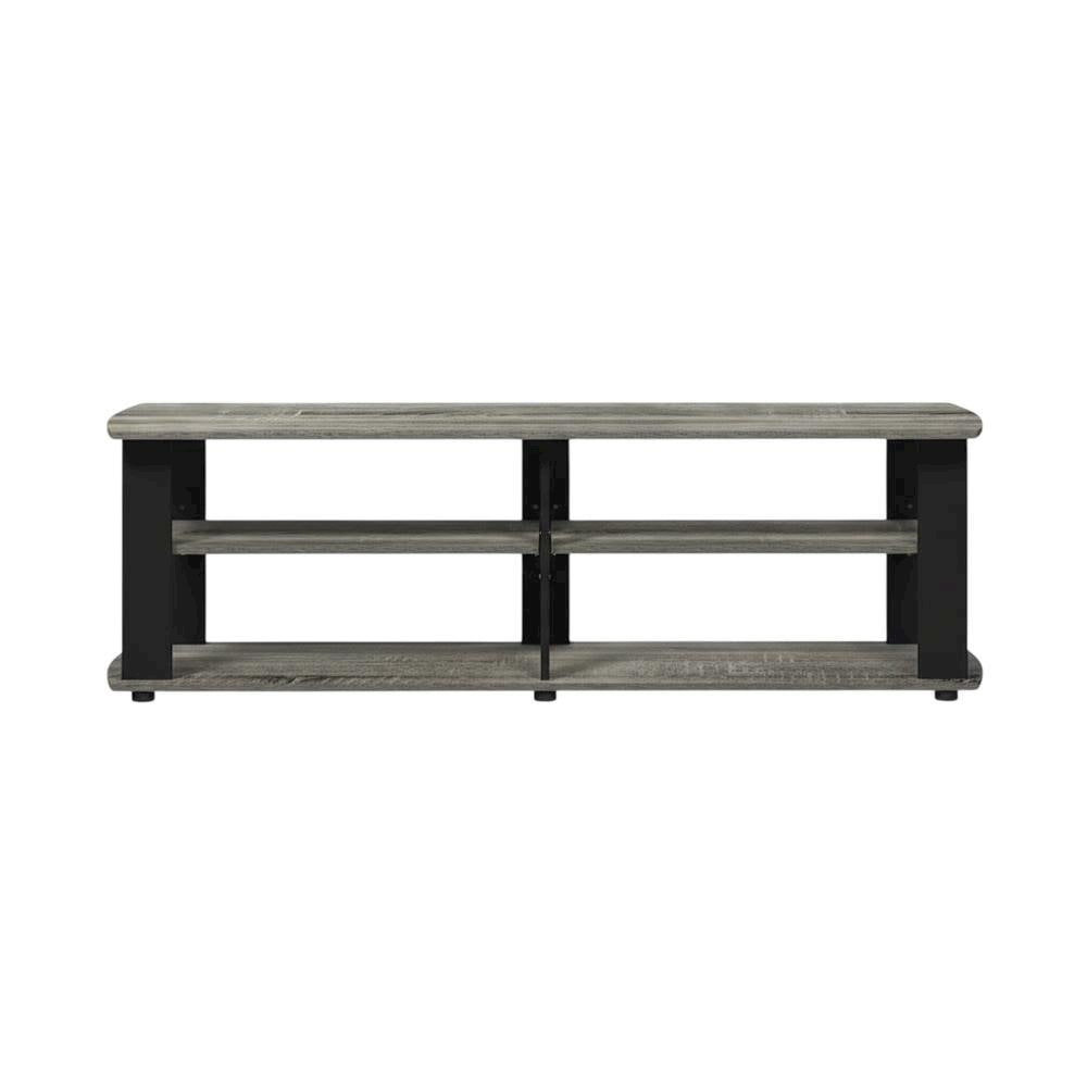 Black and French Oak TV Stand with Composite Wood Construction for Living Room
