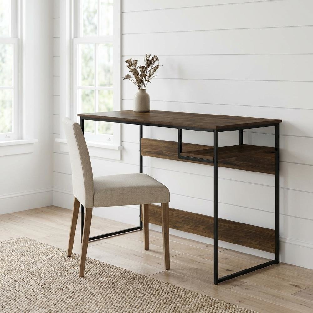 Engineered Wood Study Desk, Columbia Walnut Finish, Spacious Work Surface
