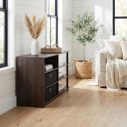 Walnut TV Stand, 50-Inch Screens, Storage Bins, Modern Design
