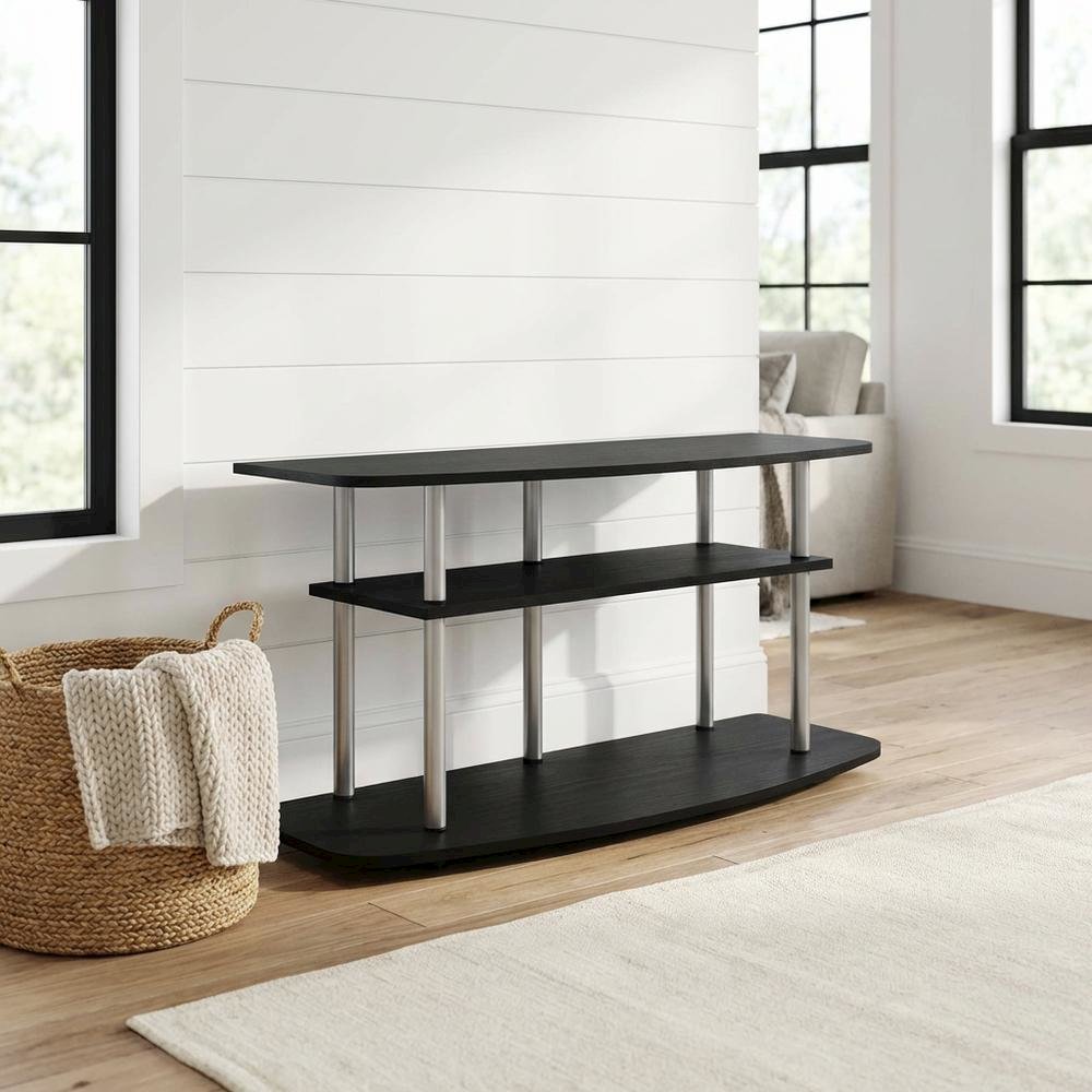 Engineered Wood TV stand in black oak finish, 3-tier open shelves