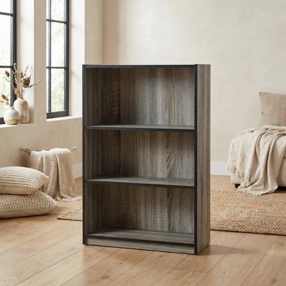 3-Tier Adjustable Bookcase with Engineered Wood Shelves