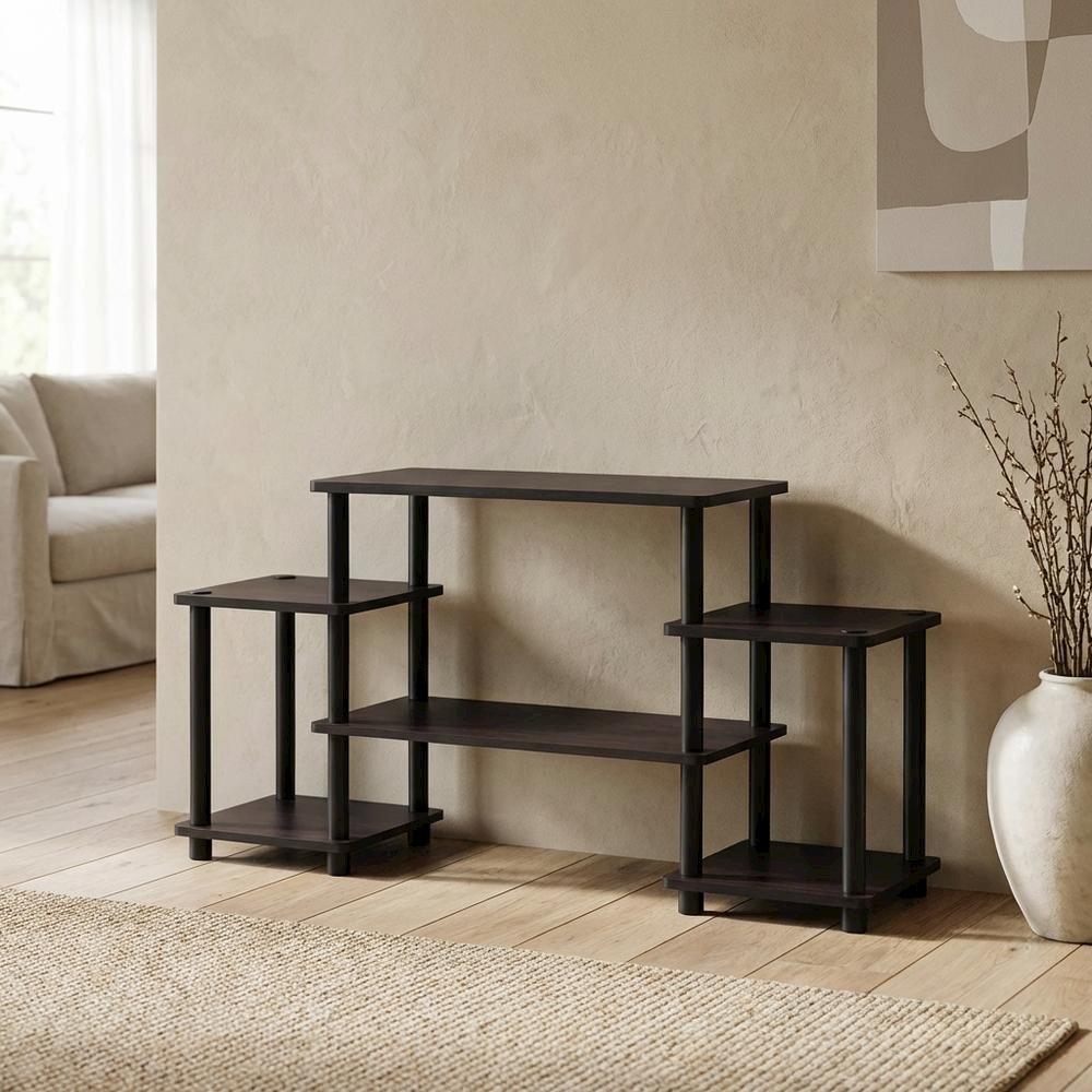 Dark Walnut Furinno No Tools Entertainment Center with Spacious Storage