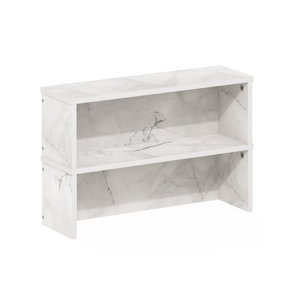 Helena 18-Inch Kitchen Counter Stackable Organizer Shelf, Marble White, Set of 2