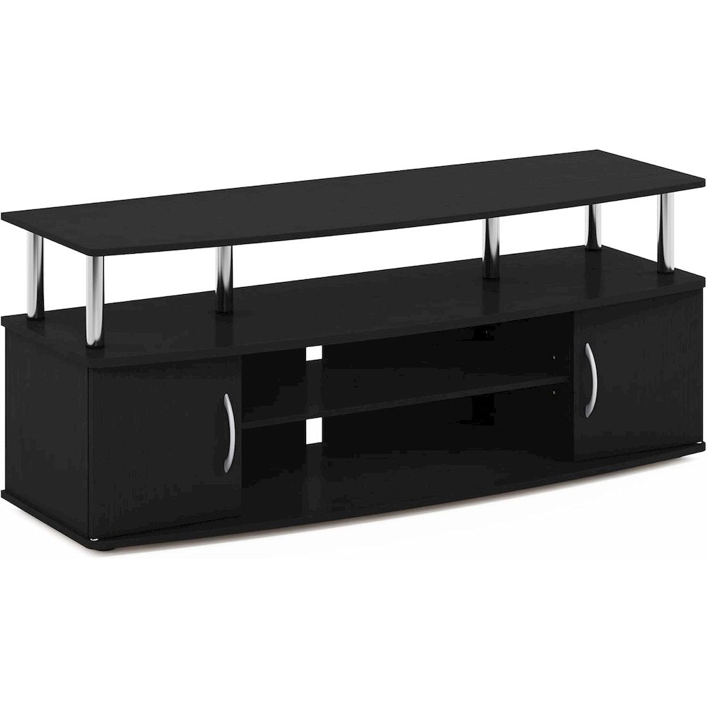 Modern Black 55 Inch TV Console with Shelves and Cabinets for Storage