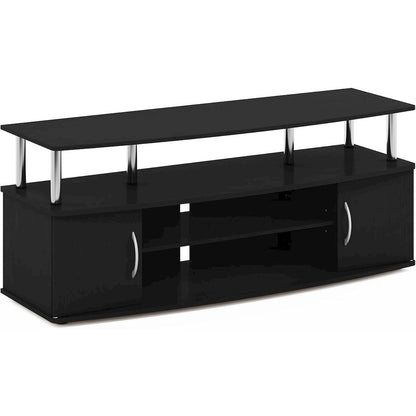 Modern Black 55 Inch TV Console with Shelves and Cabinets for Storage