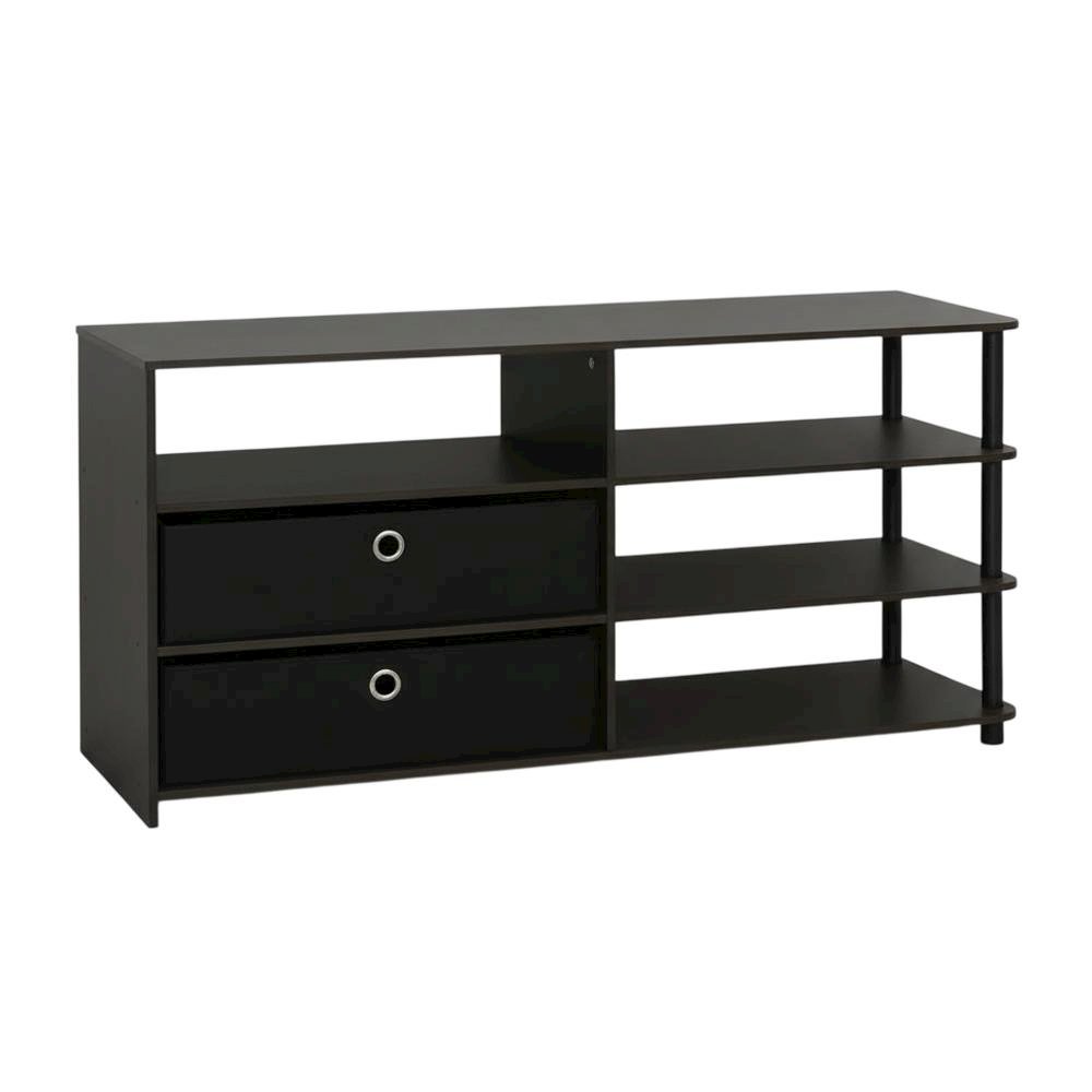 Walnut TV Stand, 50-Inch Screens, Storage Bins, Modern Design