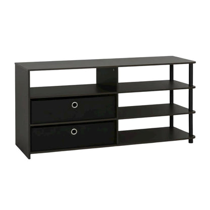 Walnut TV Stand, 50-Inch Screens, Storage Bins, Modern Design