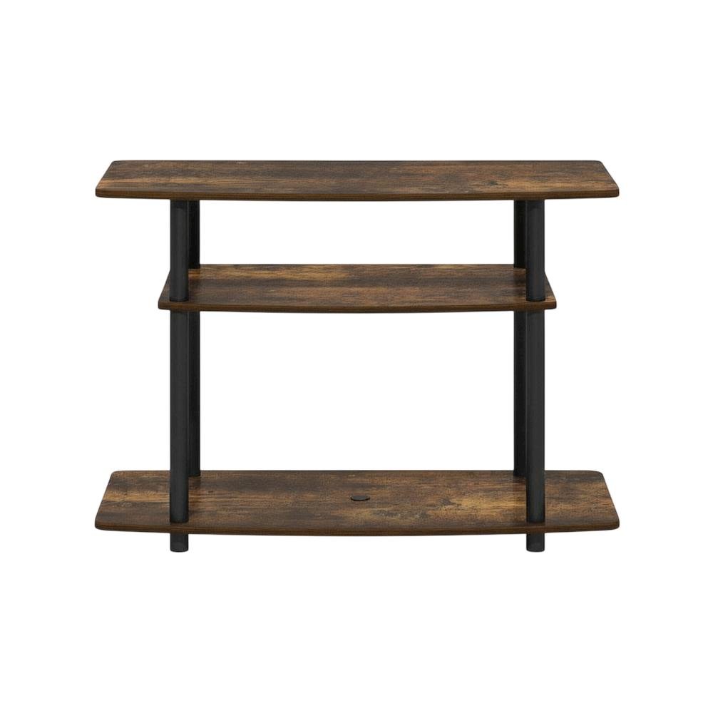 Gold 3-Tier TV Stand with Rubberwood & Walnut Veneer, Sturdy Multi-Level Design
