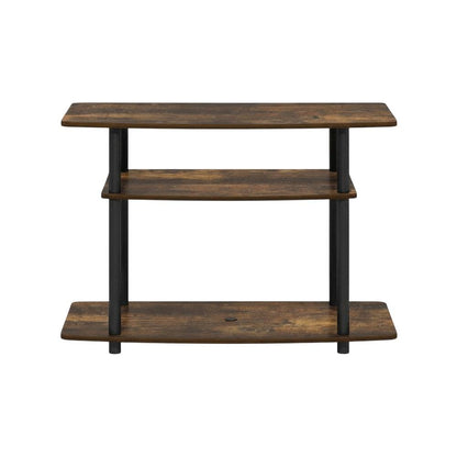 Gold 3-Tier TV Stand with Rubberwood & Walnut Veneer, Sturdy Multi-Level Design