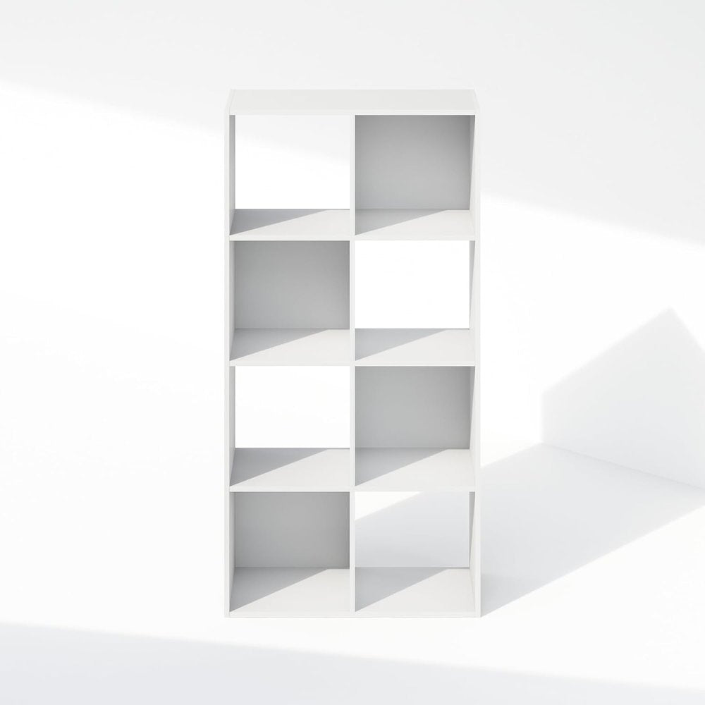 White Engineered Wood 8 Cube Storage Organizer with Open Back Shelves
