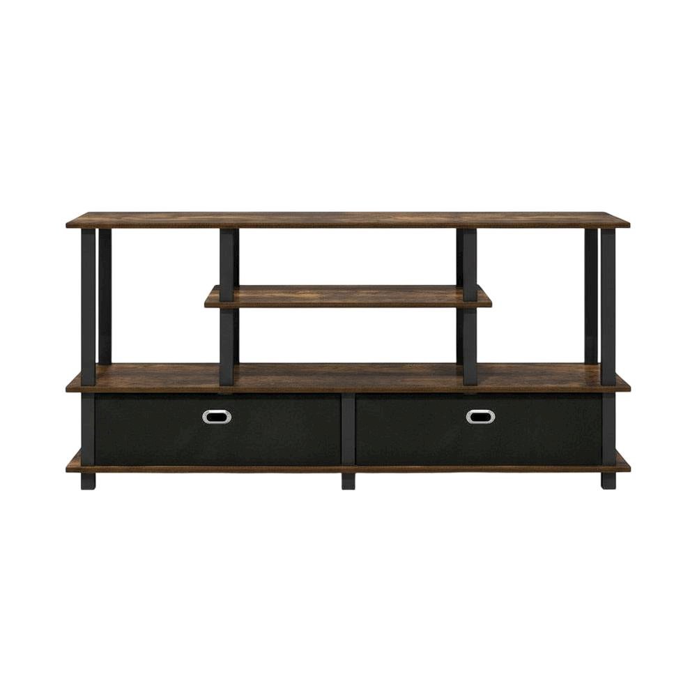 Large TV Stand, up to 55-Inch TV, Storage Bin, Brown Finish, Rubberwood