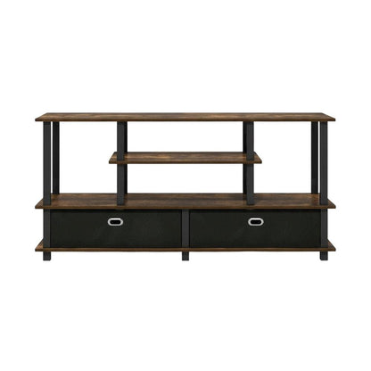 Large TV Stand, up to 55-Inch TV, Storage Bin, Brown Finish, Rubberwood