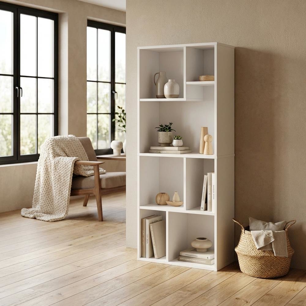 7-Cube Irregular Bookcase with Storage Organizer and Modern Design