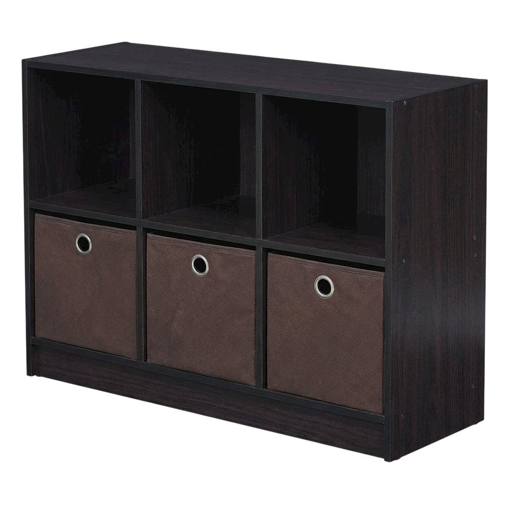 Engineered Wood 3x2 Bookcase with Bins for Organized Storage in Walnut Finish