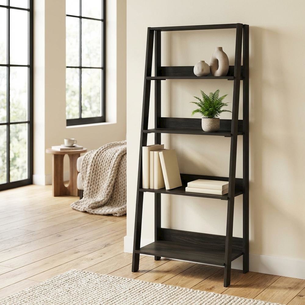 5-Tier Ladder Bookcase with Display Shelves and Engineered Wood Construction